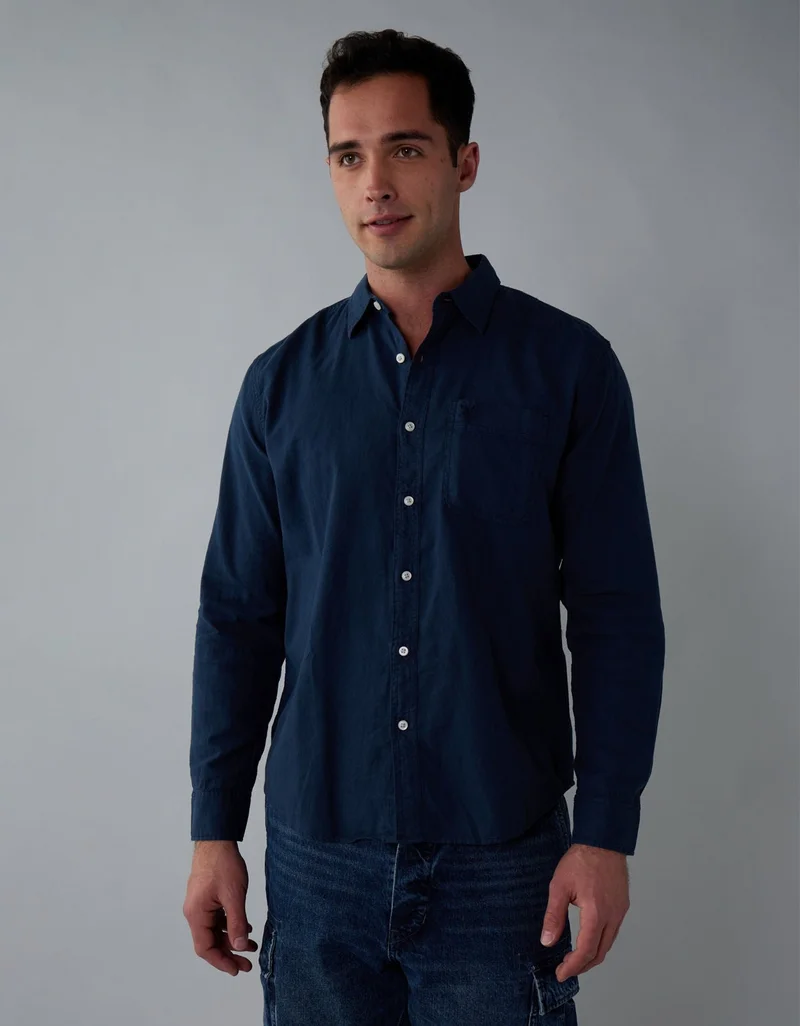 American Eagle AE Long-Sleeve Linen-Blend Button-Up Shirt