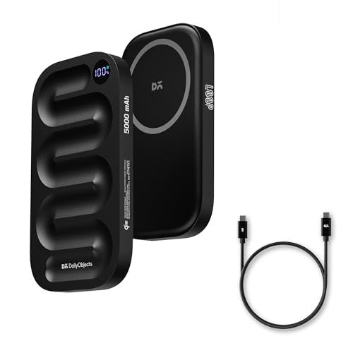 DailyObjects Black Loop Qi2 MagSafe Power Bank 5000 mAh & Kevlar Core USB-C 60W Charging Cable - Combo - Image 1