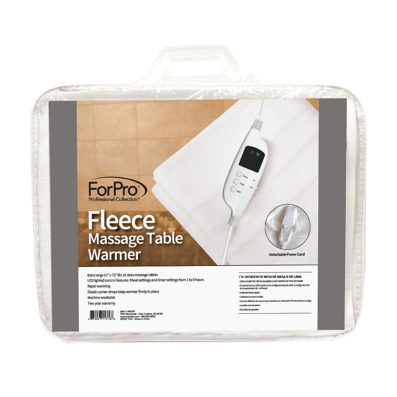 ForPro Professional Collection دفاية طاولة تدليك فليس من مجموعة فور برو الاحترافية، كبيرة جداً 31" x 72" وسادة تسخين مع 9 إعدادات حرارة، تسخين سريع، وحدة تحكم LED، سلك طاقة قابل للفصل بطول 6'  - Image 2