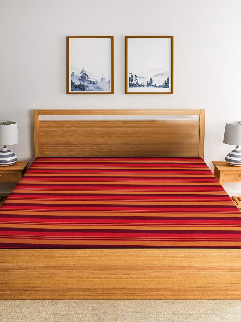 RANGBHAR Handloom Cotton Single Bedsheet Without Pillow Covers, Woven Striped Bedcover, 60 x 90 inch, Red - Image 3