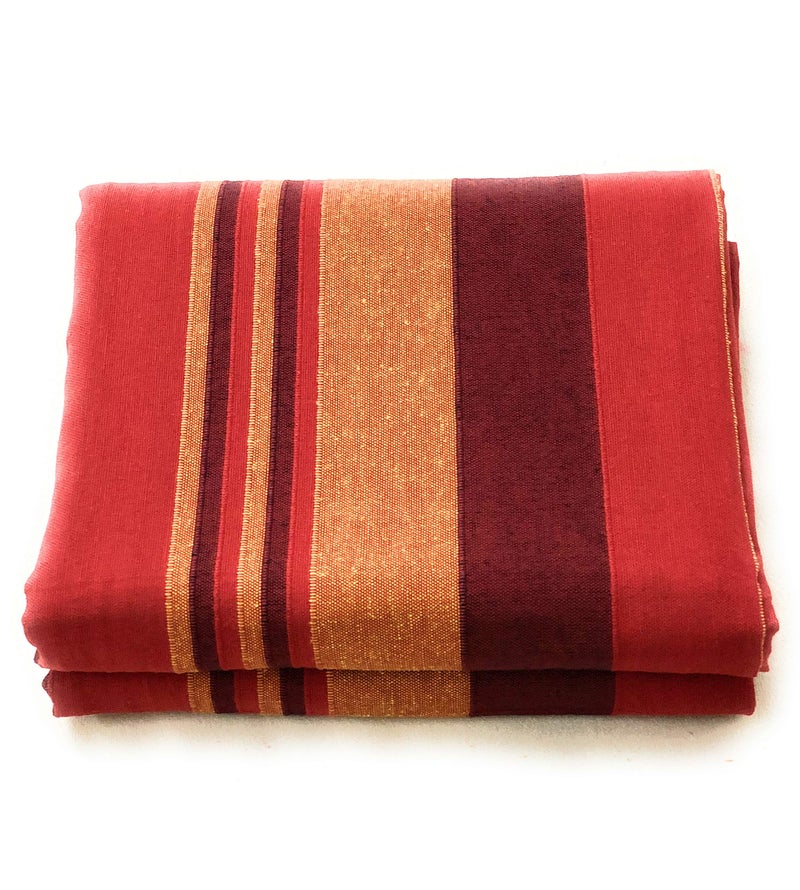 RANGBHAR Handloom Cotton Single Bedsheet Without Pillow Covers, Woven Striped Bedcover, 60 x 90 inch, Red - Image 1
