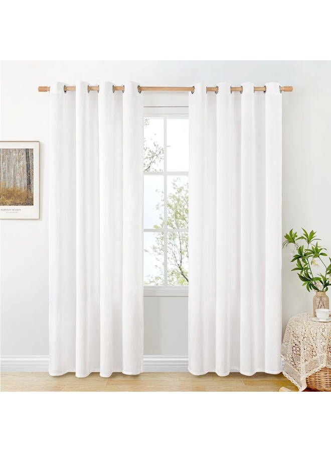 BGment Pure White Linen Curtains 84 Inch Length for Living Room, Light Filtering Drapes No See Through with Grommet Thick Semi Sheer Window Treatments for Bedroom Decor, 2 Panels, Each 52 Inch Wide - Image 1