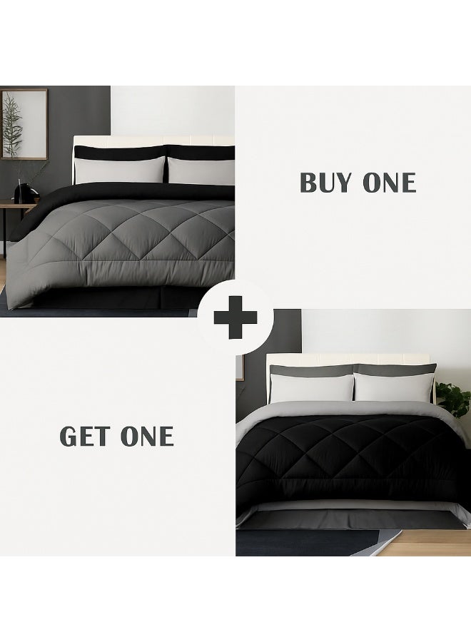 Tiba Buy One Get One, Set of 2 Winter quilts, 160*235 cm, (Gray *Black) - Image 1