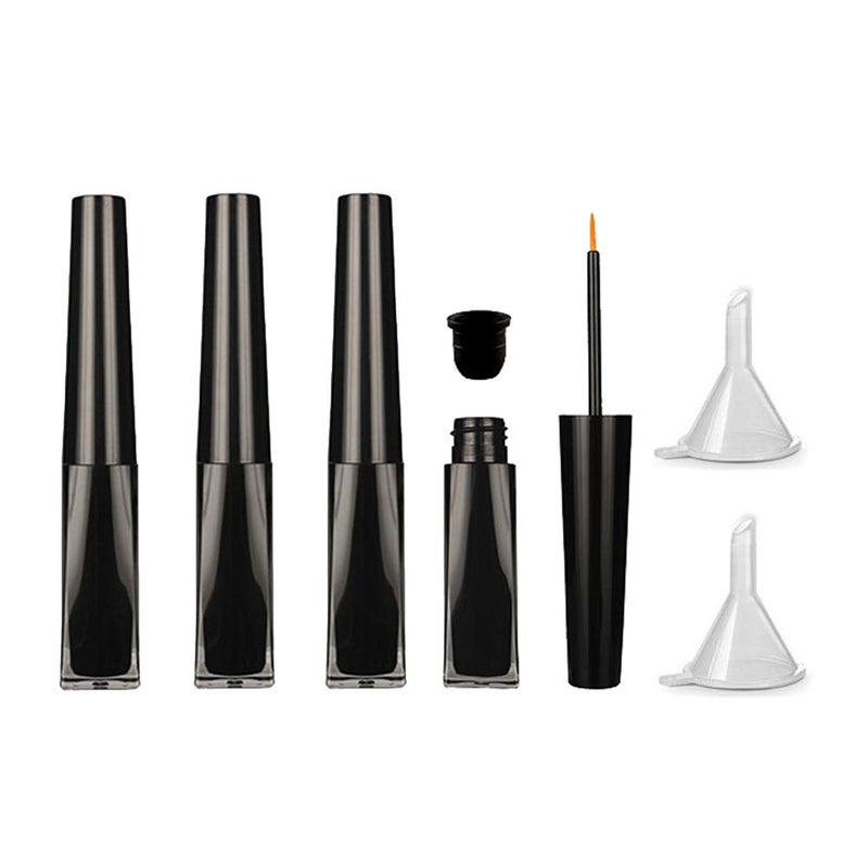 lasenersm 4 Pieces 3ml Empty Eyeliner Tubes with Refillable Eyelash Growth Liquid Bottle Plastic Eyeliner Vials Tube with Brush Eyelash Growth Oil Mascara Tube Come with 2 Mini Palstic Funnels Black