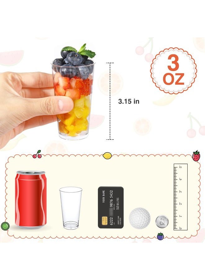 Eupako 3 oz Plastic Dessert Shooter Cups with Spoons - 100 Pack Mini Clear Round Appetizer Cup Shot Glasses, Small Dessert Cups for Jello Shots, Parfait, Puddings, Mousse, Parfait - Image 3