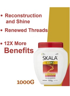 SKALA Hair Treatment and Restoration Cream (12 in 1) Enriched with Vegetable Keratin, Avocado Oil, Argan Oil, Vegetable Ceramides, Pro-B5, Vitamin E, Shea and Cocoa Butter, Rice Protein and Wheat Protein, it Provides Amazing Restoration and Vital Nutrients to the Hair 1000 g  - Image 4