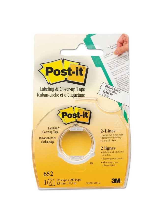 Post-it - 3M 652 Labeling/Cover-Up Tape, Non-Refillable, 1/3-Inch X 700-Inch Roll, 1/Ea - Image 1