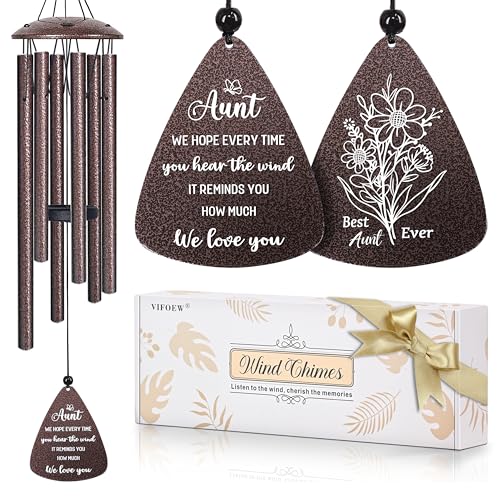 vifoew Aunt Gifts, 32" Bronze Wind Chimes, Birthday Gifts for Auntie from Niece Nephew, Auntie Gift Ideas, Best Aunt Ever Gift for Women Birthday Christmas Mother's Day, Home Decor - Image 1