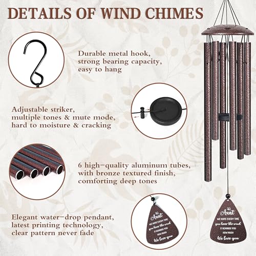 vifoew Aunt Gifts, 32" Bronze Wind Chimes, Birthday Gifts for Auntie from Niece Nephew, Auntie Gift Ideas, Best Aunt Ever Gift for Women Birthday Christmas Mother's Day, Home Decor - Image 4