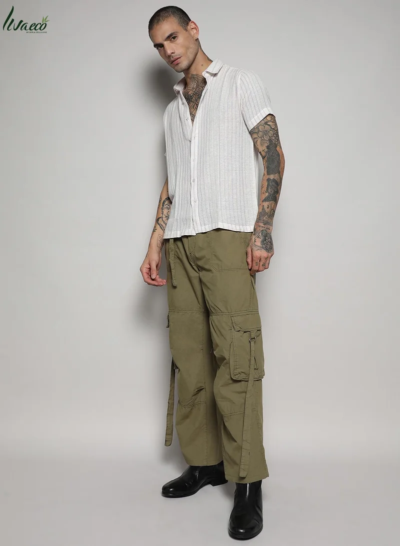 Campus Sutra Men's White & Lavender Unbalanced Striped Woven Shirt
