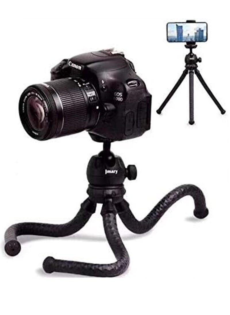 جيه ماري حامل ثلاثي القوائم مرن للطاولة مع رأس كروي قابل للتعديل بزاوية 360 درجة MT-25، حامل هاتف عالمي، تصميم خفيف الوزن قابل للطي لكاميرات DSLR والكاميرات الرقمية والهواتف الذكية - أسود - Image 1