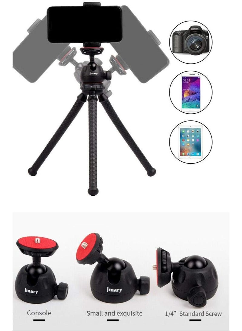 جيه ماري حامل ثلاثي القوائم مرن للطاولة مع رأس كروي قابل للتعديل بزاوية 360 درجة MT-25، حامل هاتف عالمي، تصميم خفيف الوزن قابل للطي لكاميرات DSLR والكاميرات الرقمية والهواتف الذكية - أسود - Image 5