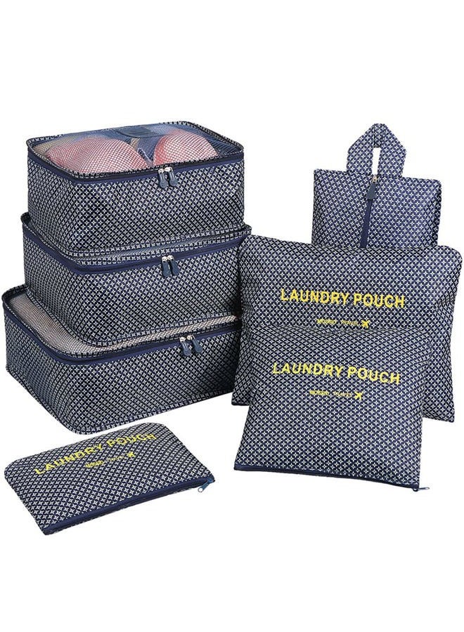 Mossio Packing Organizers, 7pc Small Medium Large Packing Cubes Set Garment Clothes Bag Navy Star, Navy Star, One_Size - Image 1