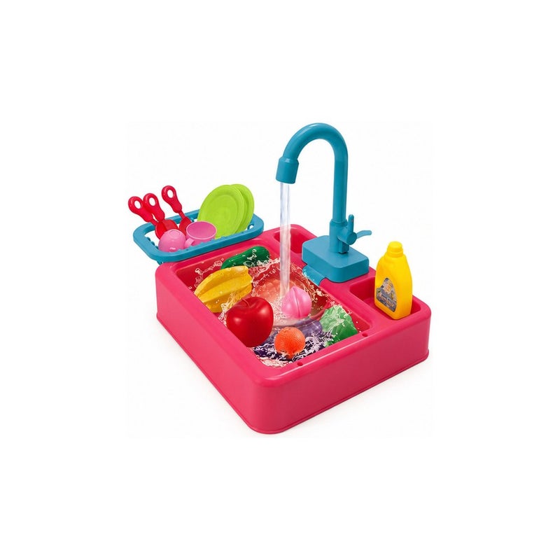 Kids Kitchen Sink Toy Set with Electric Water Circulation, Pretend Play Dishwashing Playset for Toddlers - Image 2