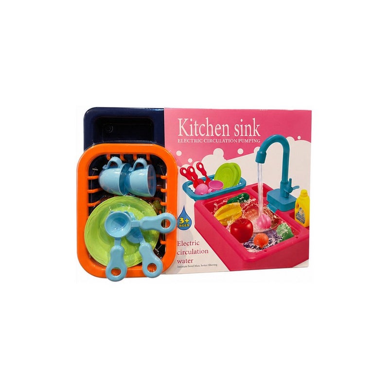 Kids Kitchen Sink Toy Set with Electric Water Circulation, Pretend Play Dishwashing Playset for Toddlers - Image 1