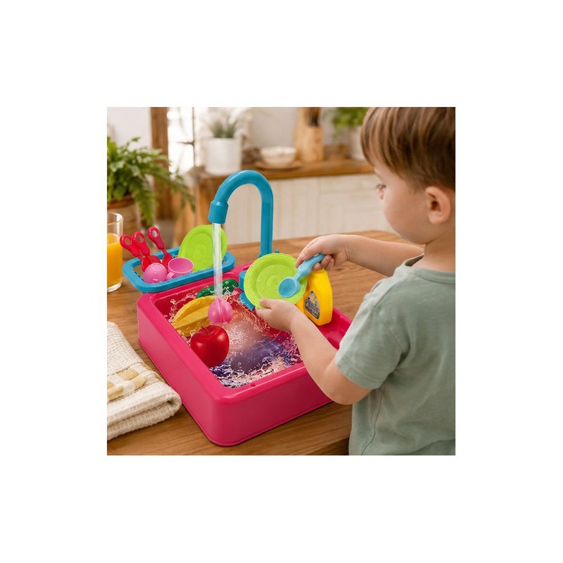 Kids Kitchen Sink Toy Set with Electric Water Circulation, Pretend Play Dishwashing Playset for Toddlers - Image 4