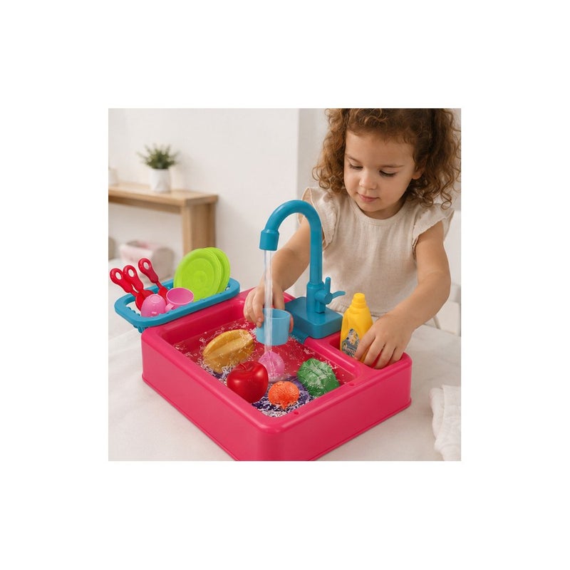 Kids Kitchen Sink Toy Set with Electric Water Circulation, Pretend Play Dishwashing Playset for Toddlers - Image 3