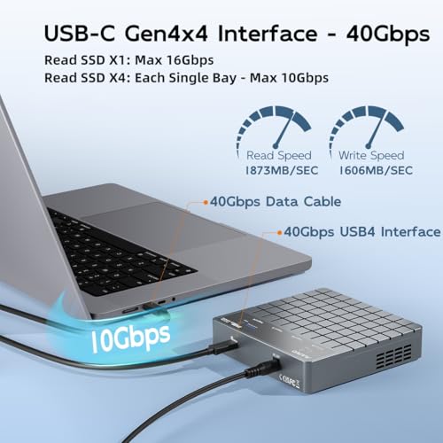 MAIWO 4 خليج M.2 NVMe SSD حاوية مع منفذ USB4 مع مروحة تبريد، تدعم النسخ الاحتياطي 1 إلى 3، سرعة عالية 40Gbps، متوافقة مع Thunderbolt 4/3 - Image 3