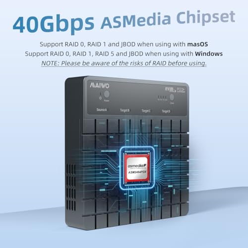 MAIWO 4 خليج M.2 NVMe SSD حاوية مع منفذ USB4 مع مروحة تبريد، تدعم النسخ الاحتياطي 1 إلى 3، سرعة عالية 40Gbps، متوافقة مع Thunderbolt 4/3 - Image 4