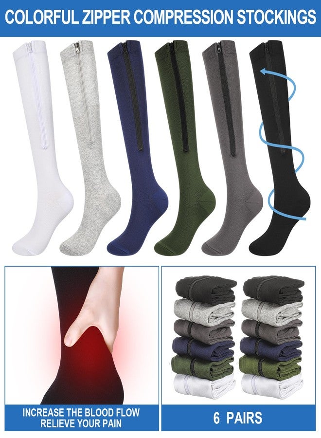 Evervibe 6 Pairs Men Zipper Compression Socks 20-30mmhg Colorful Knee High Compression Stockings with Zipper for Men Women Swelling Edema Running Travel - Image 5