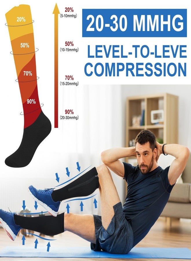 Evervibe 6 Pairs Men Zipper Compression Socks 20-30mmhg Colorful Knee High Compression Stockings with Zipper for Men Women Swelling Edema Running Travel - Image 2