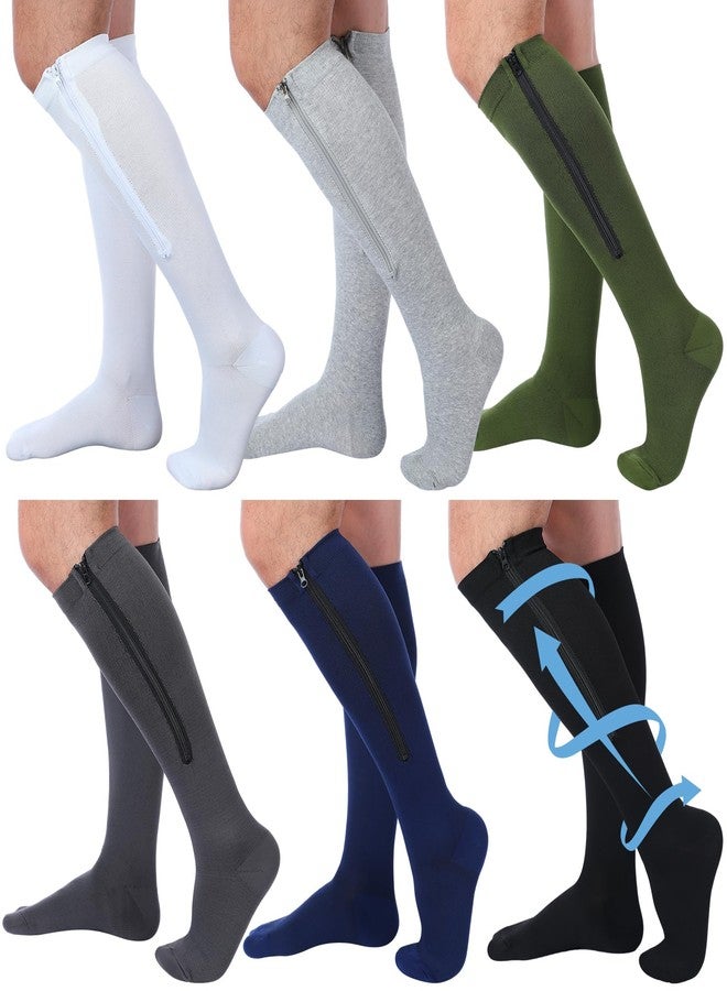 Evervibe 6 Pairs Men Zipper Compression Socks 20-30mmhg Colorful Knee High Compression Stockings with Zipper for Men Women Swelling Edema Running Travel - Image 1