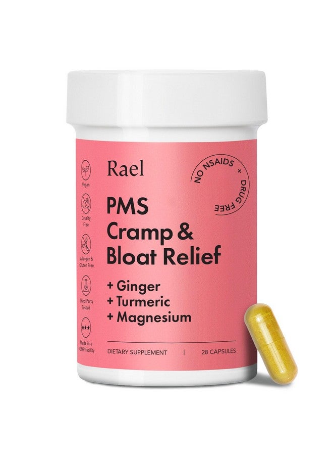 Rael مكمل رايل لآلام الدورة الشهرية، توازن الهرمونات للنساء، تخفيف من تشنجات الدورة الشهرية، انتفاخ الدورة الشهرية، علاج تقلبات المزاج مع الكركم، الزنجبيل، المغنيسيوم، بدون مسكنات غير ستيرويدية، نباتي (28 كبسولة) - Image 1
