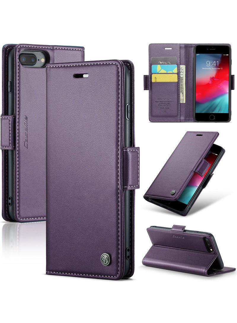 Flip Wallet Case for Apple iPhone 6 Plus / 7 Plus / 8 Plus, Leather Magnetic Attachment Flip Case purple  - Image 1