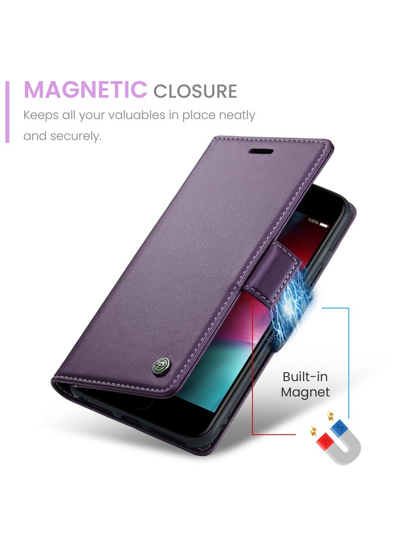 Flip Wallet Case for Apple iPhone 6 Plus / 7 Plus / 8 Plus, Leather Magnetic Attachment Flip Case purple  - Image 3