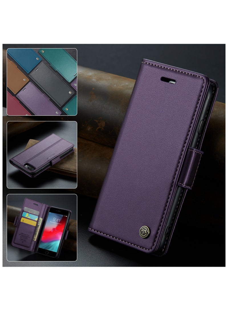 Flip Wallet Case for Apple iPhone 6 Plus / 7 Plus / 8 Plus, Leather Magnetic Attachment Flip Case purple  - Image 4