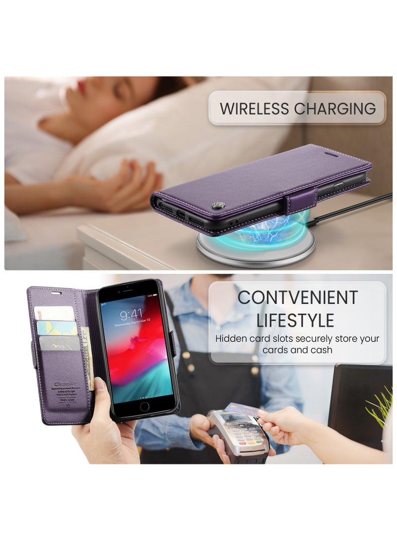 Flip Wallet Case for Apple iPhone 6 Plus / 7 Plus / 8 Plus, Leather Magnetic Attachment Flip Case purple  - Image 5