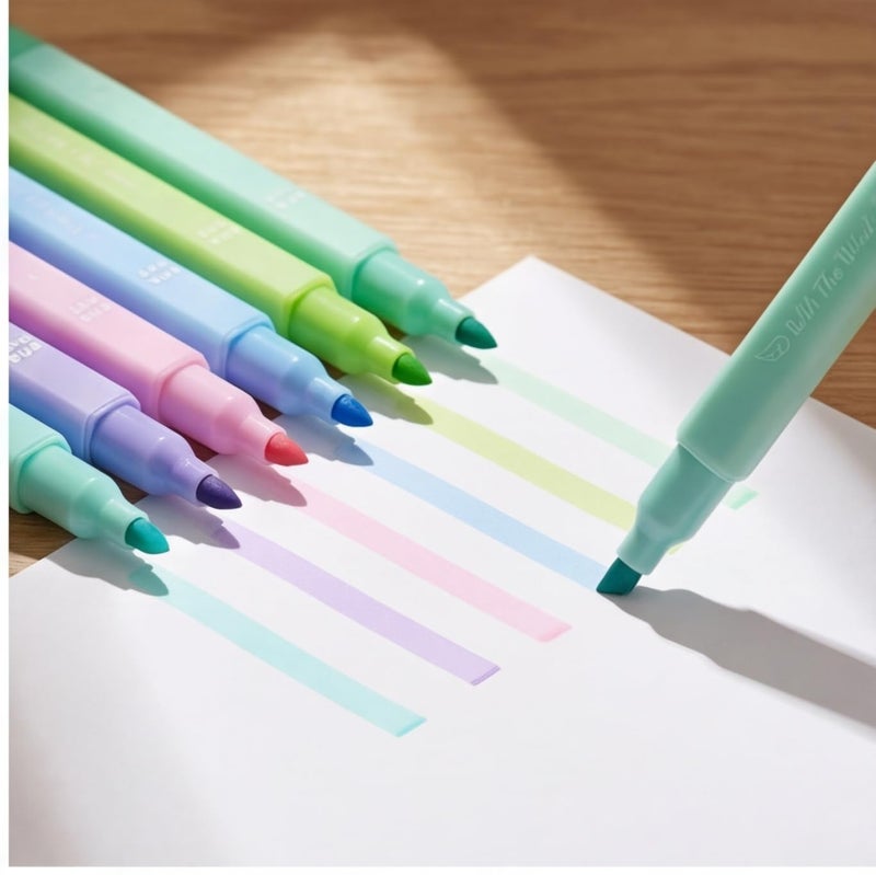 konket 6Pcs Aesthetic Cute Highlighters with Soft Chisel Tip,Bible Highlighters No Bleed, Quick Dry Highlighter Markers - Image 3