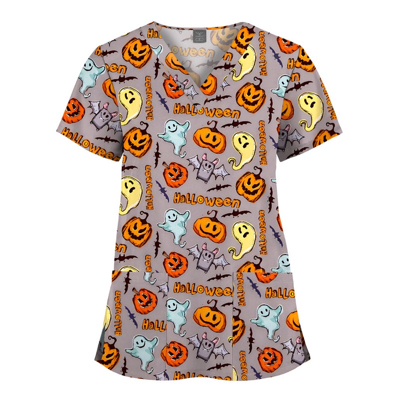 Elastic Christmas Pattern Comfortable Plus Size Cartoon Nurses' Clothing Printed Dental Dentist Work Clothes - Image 1