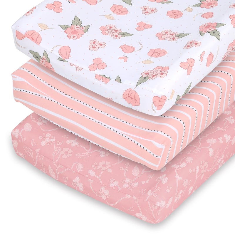 The Peanut Shell The Peanutshell Baby Girl Changing Pad Covers Set of 3  Ultra Soft Baby Cover  Fits Standard Changing Table Pads Durable Machine Washable Sheets  Wildest Dreams - Image 1
