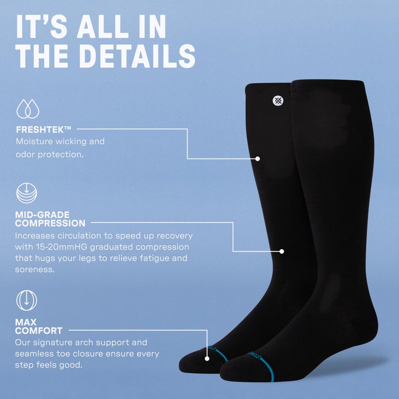 Stance Compression OTC Socks for Men and Women, Over the Calf, Mid Grade 15-20mmHg Compression, Black, Large - Image 3