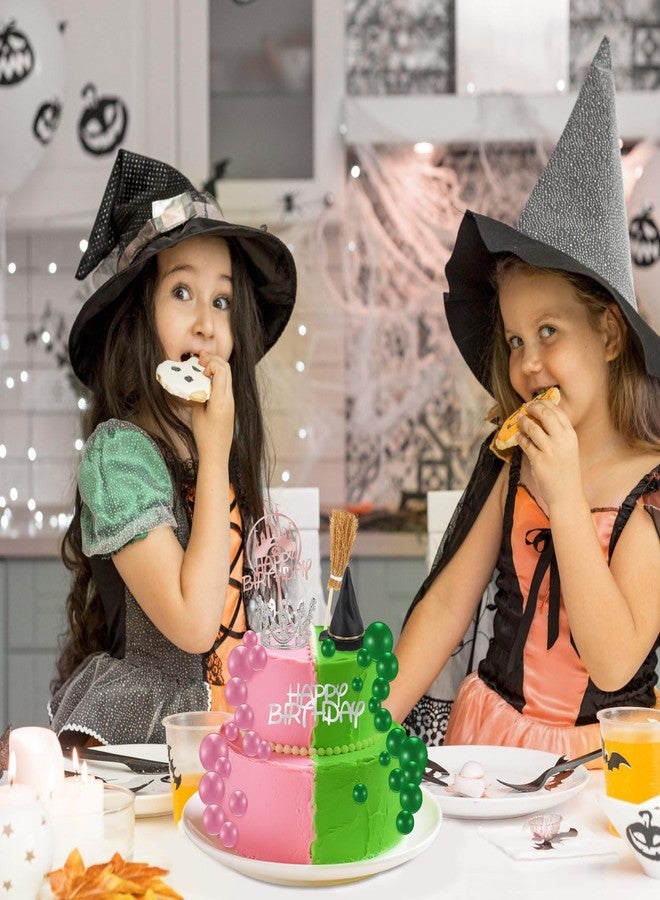 Atiloy 44PCS Witch Cake Topper Pink and Green Ball Cake Topper Witch Hat and Crown Cakes Topper for Girls Women Princess Birthday Party Supplies Halloween Cakes Decoration - Image 4