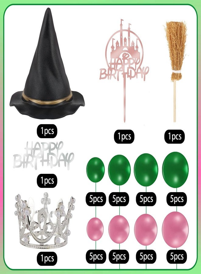 Atiloy 44PCS Witch Cake Topper Pink and Green Ball Cake Topper Witch Hat and Crown Cakes Topper for Girls Women Princess Birthday Party Supplies Halloween Cakes Decoration - Image 3