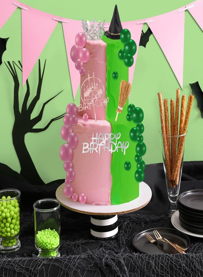 Atiloy 44PCS Witch Cake Topper Pink and Green Ball Cake Topper Witch Hat and Crown Cakes Topper for Girls Women Princess Birthday Party Supplies Halloween Cakes Decoration - Image 2