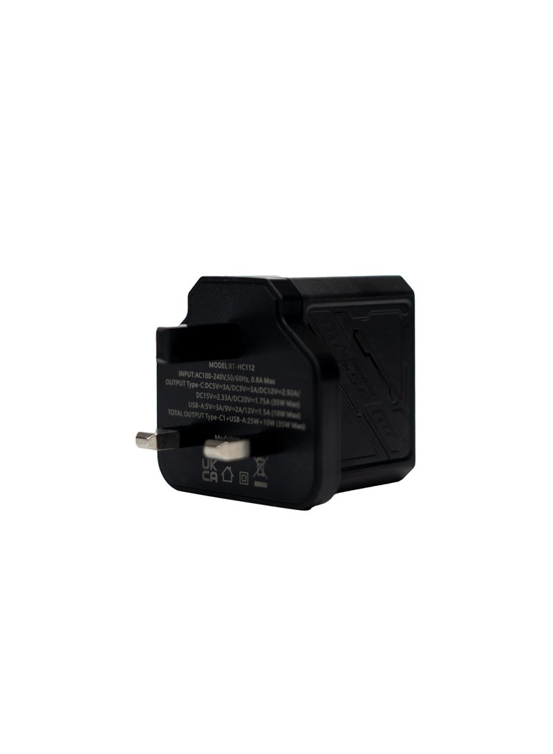 Roots Innovations 35W GaN Fast Charger with 1 USB-A & 1 USB-C Port, Matte Black - Image 2