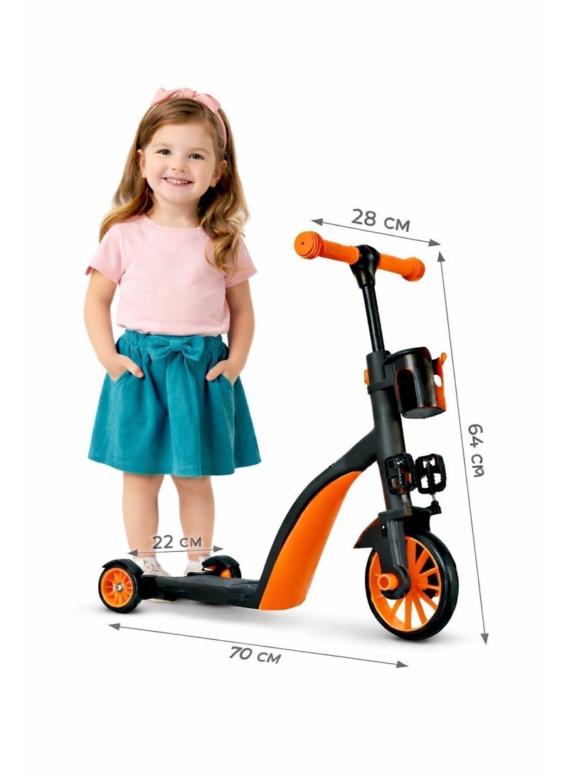 3-in-1 Convertible Kids Bike & Scooter – Balance Bike, Kick Scooter, and Pedal Bike with Adjustable Handlebar Height – Orange & Black - Image 2