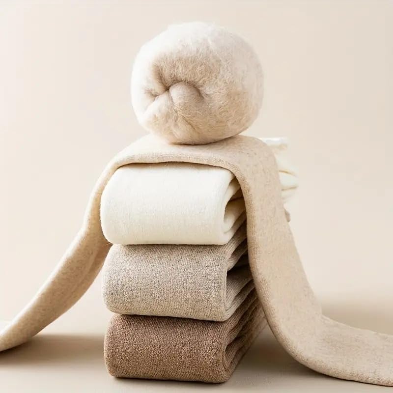 Winkelen Wool Warm Thigh High Socks | Knitted Thick Thermal Woolen Socks for Women Winter Wear Knee High Length Leg Warmer Stretchy Cotton Blend Long Socks Boot Cuffs Knee Cap | Stocking Girls (Beige) - Image 4