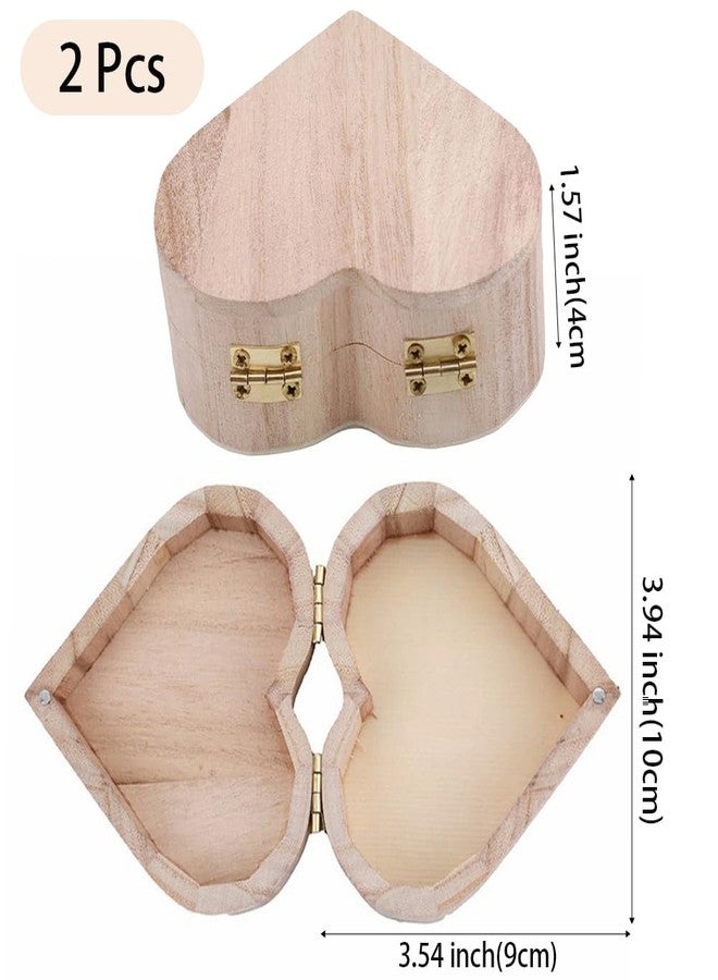 CALFOVERA علبة خواتم خشبية غير مكتملة على شكل قلب من كالفوفيرا، قطعتان، أبعادها 3.94 × 3.54 × 1.57 بوصة، مع غطاء مفصلي، لون أبيض عتيق، صندوق تخزين خشبي أنيق لحفظ المجوهرات وتغليف الهدايا. - Image 2