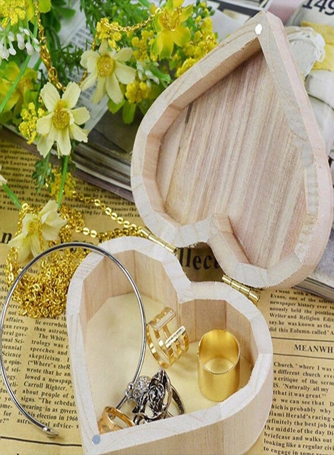 CALFOVERA علبة خواتم خشبية غير مكتملة على شكل قلب من كالفوفيرا، قطعتان، أبعادها 3.94 × 3.54 × 1.57 بوصة، مع غطاء مفصلي، لون أبيض عتيق، صندوق تخزين خشبي أنيق لحفظ المجوهرات وتغليف الهدايا. - Image 3