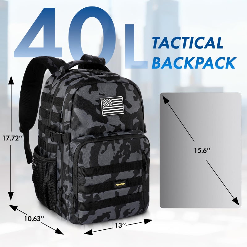PLUSINNO Tactical Backpack, 40L Water Resistant Military Backpack, gym backpack for men, Laptop Backpack, Large MOLLE Tactical Bag, 3-Day Bug Out Bag For Work Camping, Hiking with Molle System - Image 2
