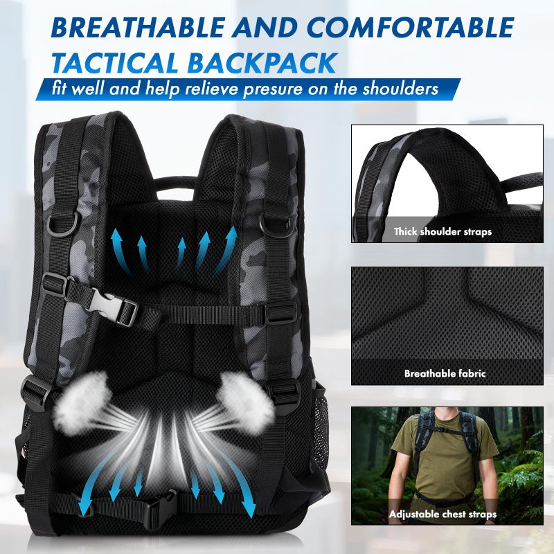 PLUSINNO Tactical Backpack, 40L Water Resistant Military Backpack, gym backpack for men, Laptop Backpack, Large MOLLE Tactical Bag, 3-Day Bug Out Bag For Work Camping, Hiking with Molle System - Image 4