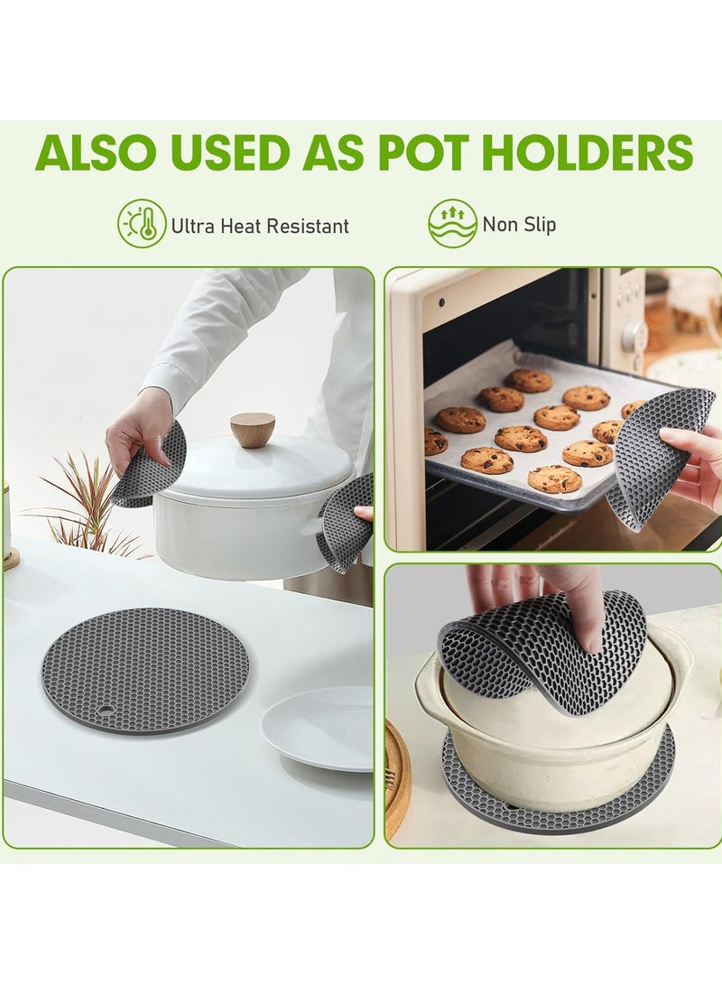 Mmmon 4 PCS Premium Silicone Trivet Mats,FoodGrade Silicones,BPA Free,Versatile SiliconeHot Pads for Kitchen,Suitable for FondueMats,Can Openers and Spoon Rests,grey - Image 2
