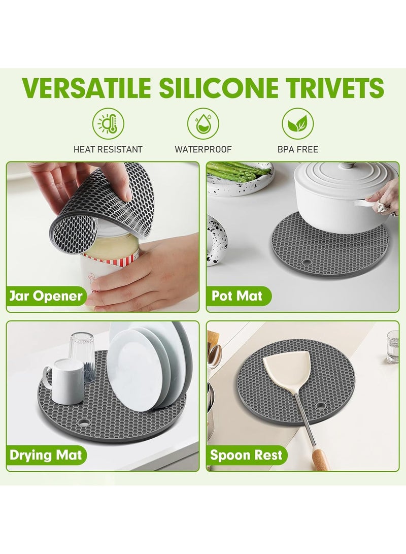 Mmmon 4 PCS Premium Silicone Trivet Mats,FoodGrade Silicones,BPA Free,Versatile SiliconeHot Pads for Kitchen,Suitable for FondueMats,Can Openers and Spoon Rests,grey - Image 3