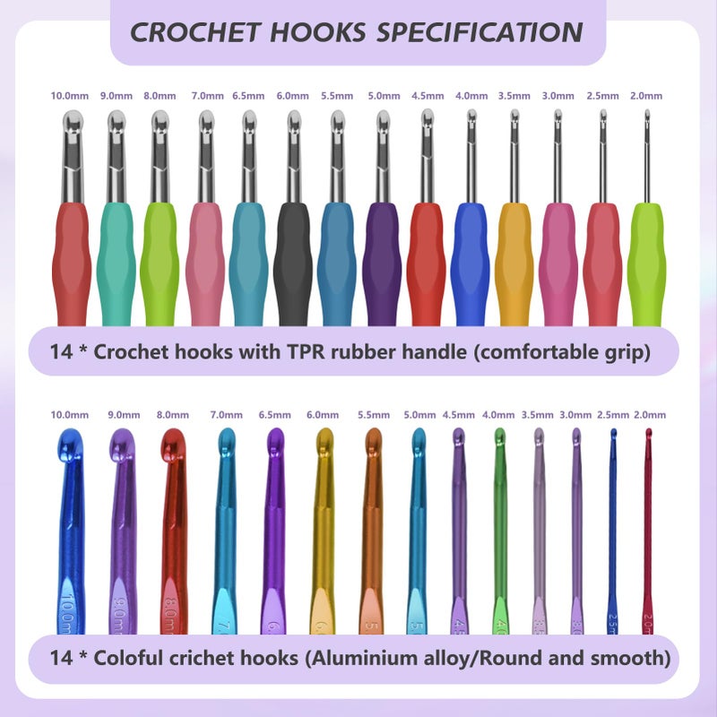 Artcome 124 pcs Crochet Kit for Adults and Kids, 14 Sizes Ergonomic Crochet Hooks with a Comfortable Grip for Beginners and Experienced Crocheters, Ideal for Creating Beautiful Projects - Image 4