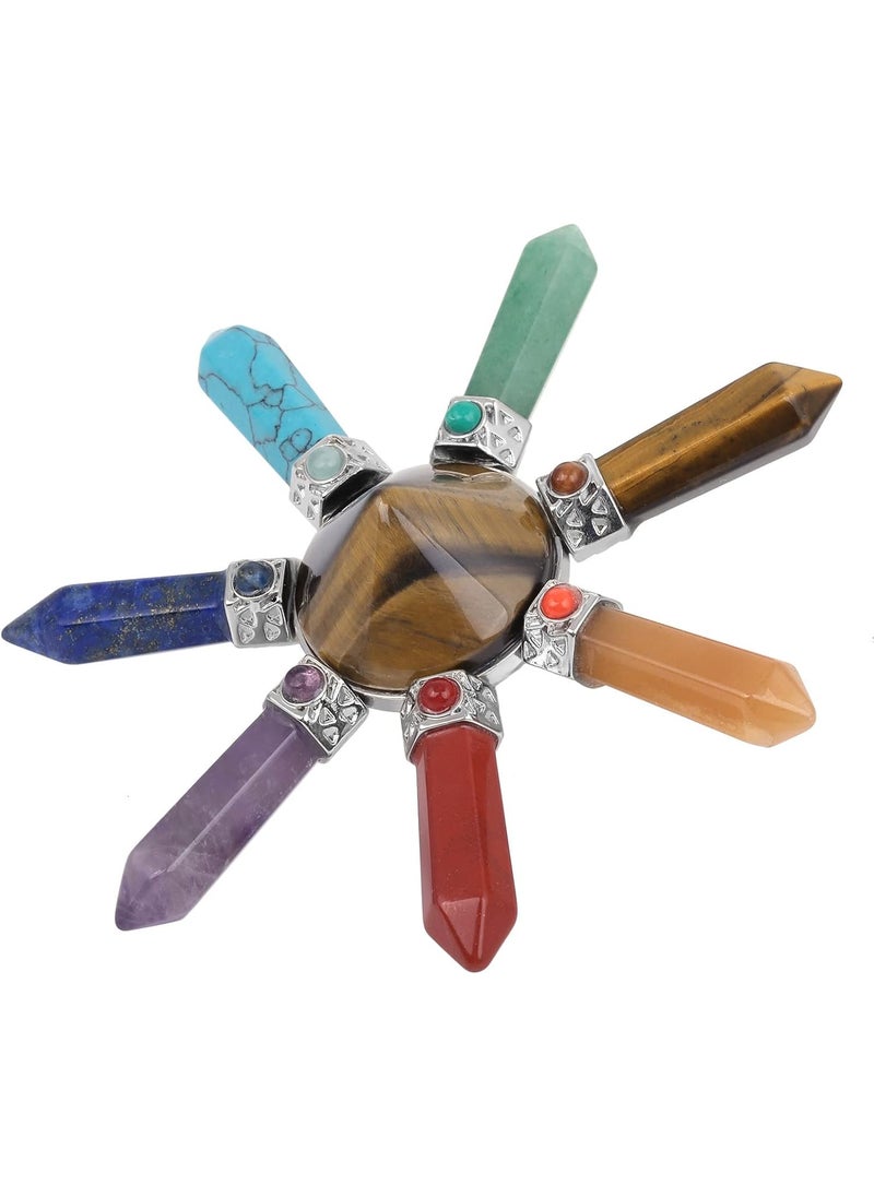 SUNYIK SUNYIK 7 Chakra Stone Energy Generator, Healing Crystal Point Cone with Seven Direction, Tiger's Eye 