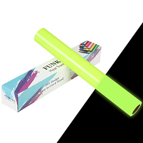 FUNKAKA Glow in The Dark Heat Transfer Vinyl Roll, 12" x 10ft Luminous Neon Yellow Iron on Vinyl for All Cutter Machine, Glow in The Dark HTV Vinyl for T-Shirts Easy to Cut & Weed for Heat Vinyl DIY - Image 1